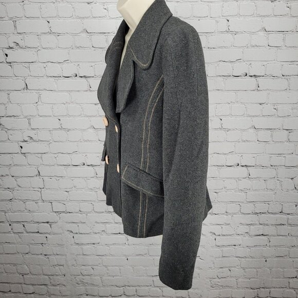 Ett:Twa Anthropologie Grey Double Breasted Buttoned Stretch Lined Jacket 8 - Picture 13 of 15